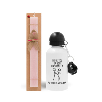 I Love you for your personality, Easter Set, metallic aluminum bottle (500ml) & aromatic flat Easter candle (30cm) (PINK)