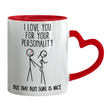 I Love you for your personality, Κούπα καρδιά χερούλι κόκκινη, κεραμική, 330ml