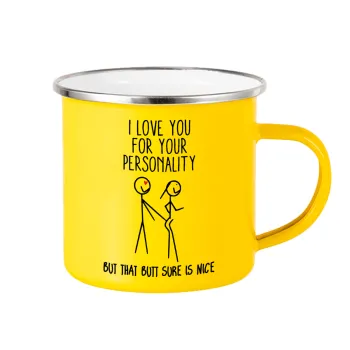 I Love you for your personality, Κούπα Μεταλλική εμαγιέ Κίτρινη 360ml