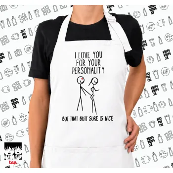 I Love you for your personality, Ποδιά μακριά Σεφ ολόσωμη με τσέπες white (ΕΝΗΛΙΚΩΝ)