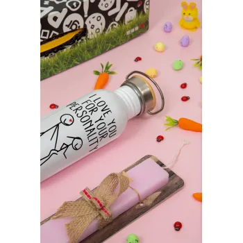 I Love you for your personality, Πασχαλινή Λαμπάδα με παγούρι μεταλλικό (620ml, stainless steel) & κερί αρωματικό πλακέ (30cm) (ΡΟΖ)