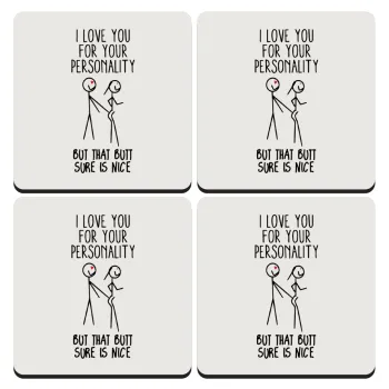 I Love you for your personality, ΣΕΤ 4 Σουβέρ ξύλινα τετράγωνα (9cm)