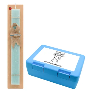 I Love you for your personality, Easter Set, children's snack container BLUE & Easter aromatic flat candle (30cm) (TURQUOISE)