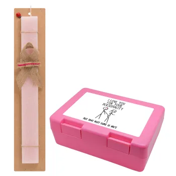 I Love you for your personality, Easter Set, children's snack container PINK & scented flat Easter candle (30cm) (PINK)