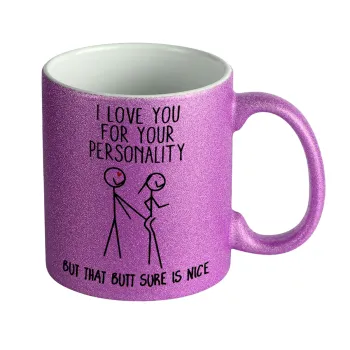 I Love you for your personality, Κούπα Μωβ Glitter που γυαλίζει, κεραμική, 330ml
