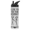 Metallic thermos bottle with straw & handle, stainless steel (Stainless steel 304), double-walled, 600ml.