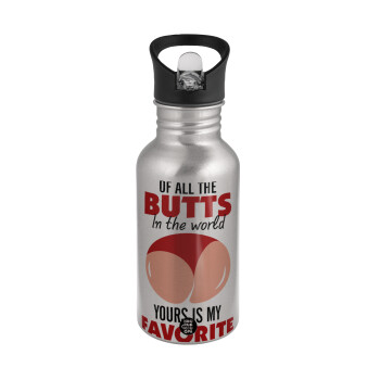 Of all the Butts in the world, your's is my favorite, Water bottle Silver with straw, stainless steel 500ml