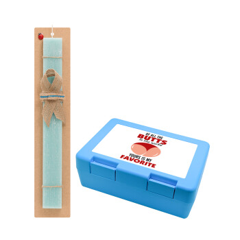 Of all the Butts in the world, your's is my favorite, Easter Set, children's snack container BLUE & Easter aromatic flat candle (30cm) (TURQUOISE)