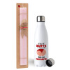 Easter Set, metallic stainless steel water bottle (750ml) & scented flat Easter candle (30cm) (PINK)
