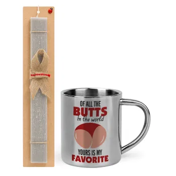 Of all the Butts in the world, your's is my favorite, Easter Set, metallic thermal cup (300ml) & Easter aromatic flat candle (30cm) (GRAY)