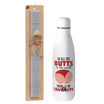 Of all the Butts in the world, your's is my favorite, Easter Set, metallic stainless thermos bottle (500ml) & scented flat Easter candle (30cm) (GRAY)