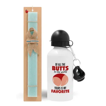 Of all the Butts in the world, your's is my favorite, Easter Set, metallic aluminum water bottle (500ml) & scented flat candle (30cm) (TURQUOISE)