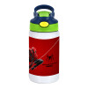 Spiderman, Children's hot water bottle, stainless steel, with safety straw, green, blue (350ml)
