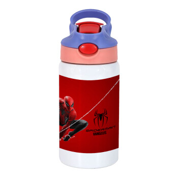 Spiderman, Children's hot water bottle, stainless steel, with safety straw, pink/purple (350ml)