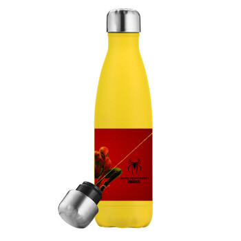 Spiderman, Μεταλλικό παγούρι θερμός Κίτρινος (Stainless steel), διπλού τοιχώματος, 500ml