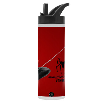Spiderman, Μεταλλικό παγούρι θερμός με καλαμάκι & χειρολαβή, ανοξείδωτο ατσάλι (Stainless steel 304), διπλού τοιχώματος, 600ml