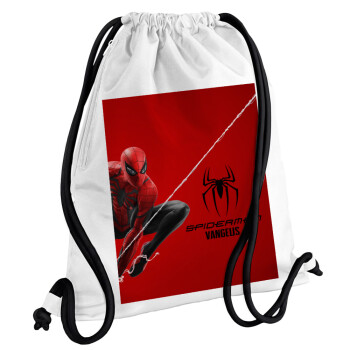 Spiderman, Backpack pouch GYMBAG white, with pocket (40x48cm) & thick cords