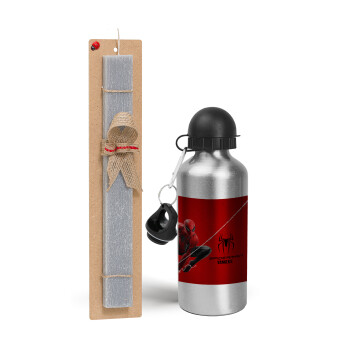 Spiderman, Easter Set, metallic silver aluminum water bottle (500ml) & aromatic flat Easter candle (30cm) (GRAY)