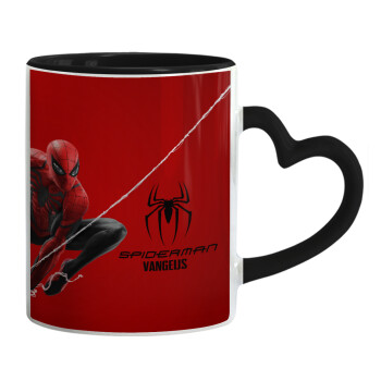 Spiderman, Κούπα καρδιά χερούλι μαύρη, κεραμική, 330ml