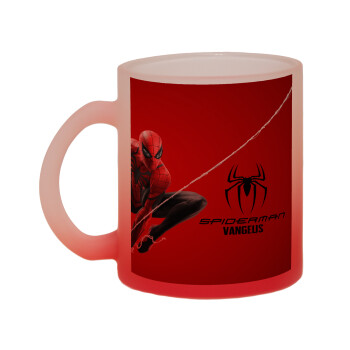 Spiderman, Κούπα γυάλινη δίχρωμη με βάση το κόκκινο ματ, 330ml