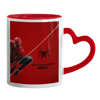 Spiderman, Κούπα καρδιά χερούλι κόκκινη, κεραμική, 330ml