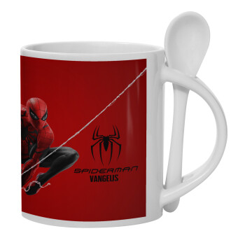 Spiderman, Ceramic coffee mug with Spoon, 330ml (1pcs)