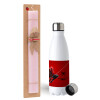 Easter Set, metallic stainless steel water bottle (750ml) & scented flat Easter candle (30cm) (PINK)
