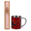 Easter Set, metallic thermal cup (300ml) & aromatic flat Easter candle (30cm) (PINK)