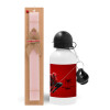 Easter Set, metallic aluminum bottle (500ml) & aromatic flat Easter candle (30cm) (PINK)