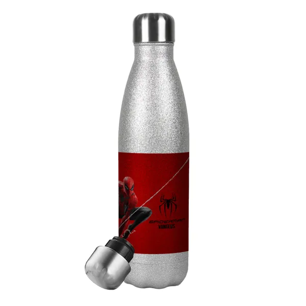 Spiderman — Metallic Glitter Silver Thermos Flask (Stainless steel), double-walled, 500ml