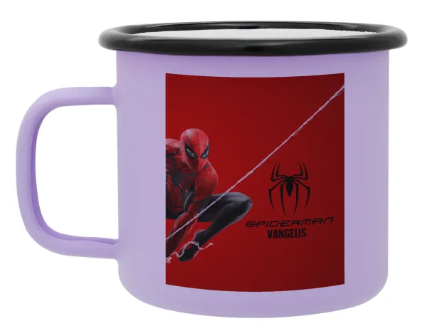 Spiderman — Metal enamel mug, matte light pastel purple, 360ml