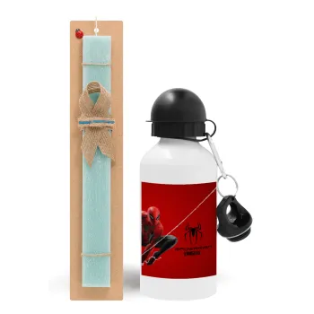 Spiderman, Easter Set, metallic aluminum water bottle (500ml) & scented flat candle (30cm) (TURQUOISE)