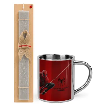 Spiderman, Easter Set, metallic thermal cup (300ml) & Easter aromatic flat candle (30cm) (GRAY)