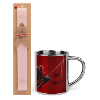 Spiderman, Easter Set, metallic thermal cup (300ml) & aromatic flat Easter candle (30cm) (PINK)