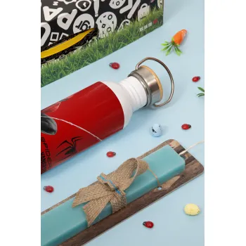 Spiderman, Πασχαλινή Λαμπάδα με παγούρι μεταλλικό (620ml, stainless steel) & κερί αρωματικό πλακέ (30cm) (ΤΙΡΚΟΥΑΖ)