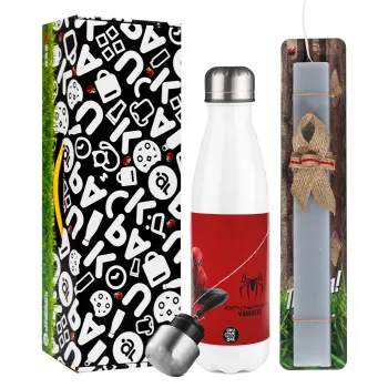 Spiderman, Easter candle, metallic white thermos bottle (500ml) & aromatic flat candle (30cm) (GRAY)