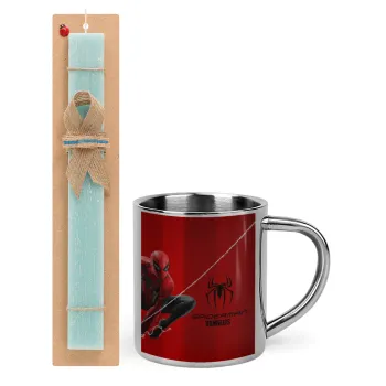 Spiderman, Πασχαλινή Λαμπάδα με μεταλλική κούπα θερμό (300ml) & κερί αρωματικό πλακέ (30cm) (ΤΙΡΚΟΥΑΖ)