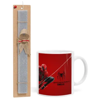 Spiderman, Πασχαλινή Λαμπάδα με Κούπα κεραμική (330ml) & κερί αρωματικό πλακέ (30cm) (ΓΚΡΙ)