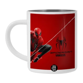Spiderman, Λευκή Ανοξείδωτη Μεταλλική Κούπα 450ml - Διπλού Τοιχώματος 