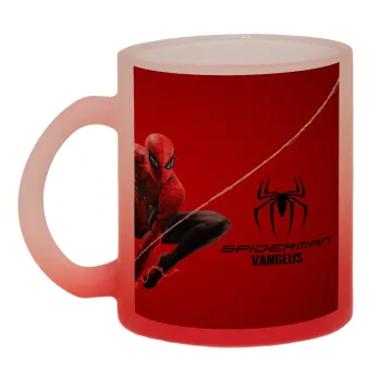 Spiderman, Κούπα γυάλινη δίχρωμη με βάση το κόκκινο ματ, 330ml