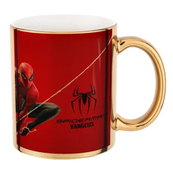 Spiderman, Mug ceramic, gold mirror, 330ml