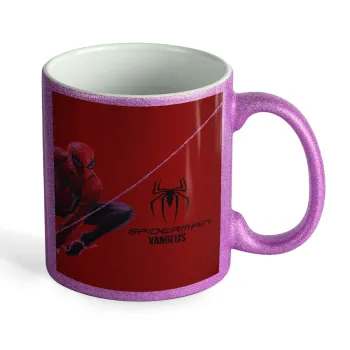 Spiderman, Κούπα Μωβ Glitter που γυαλίζει, κεραμική, 330ml