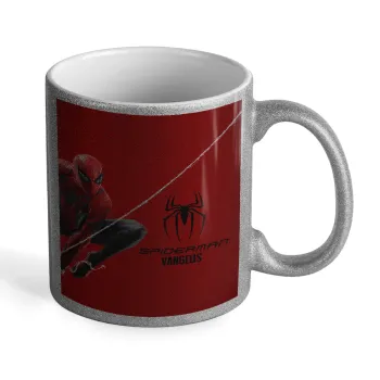 Spiderman, Κούπα Ασημένια Glitter που γυαλίζει, κεραμική, 330ml
