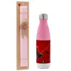 Easter Set, Metallic pink/white (Stainless steel) thermos, double-walled, 500ml & aromatic flat Easter candle (30cm) (PINK)