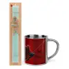 Easter Set, metallic thermal cup (300ml) & aromatic flat Easter candle (30cm) (TURQUOISE)