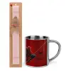 Easter Set, metallic thermal cup (300ml) & aromatic flat Easter candle (30cm) (PINK)