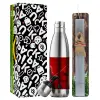 Easter Set, metallic stainless thermos flask (500ml) & scented flat Easter candle (30cm) (GRAY)