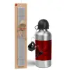 Easter Set, metallic silver aluminum water bottle (500ml) & aromatic flat Easter candle (30cm) (GRAY)
