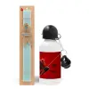 Easter Set, metallic aluminum water bottle (500ml) & scented flat candle (30cm) (TURQUOISE)