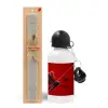 Easter Set, metallic aluminum water bottle (500ml) & aromatic flat Easter candle (30cm) (GRAY)